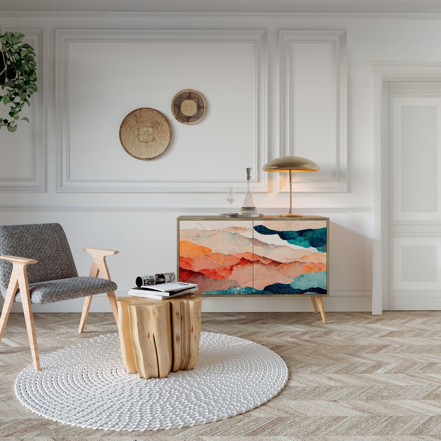 ABSTRACT LANDSCAPE 2-Door Sideboard in Oak Effect