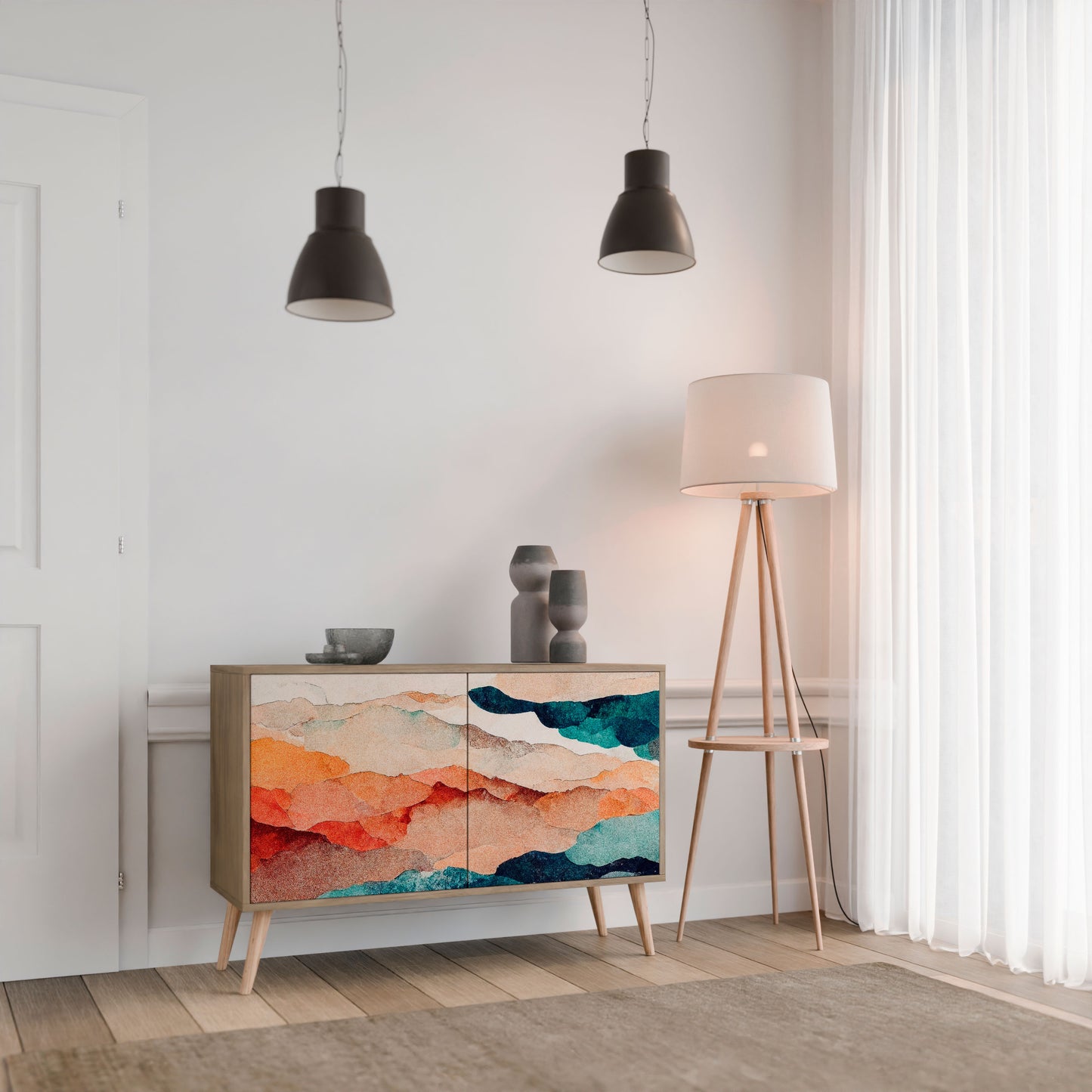 ABSTRACT LANDSCAPE 2-Door Sideboard in Oak Effect