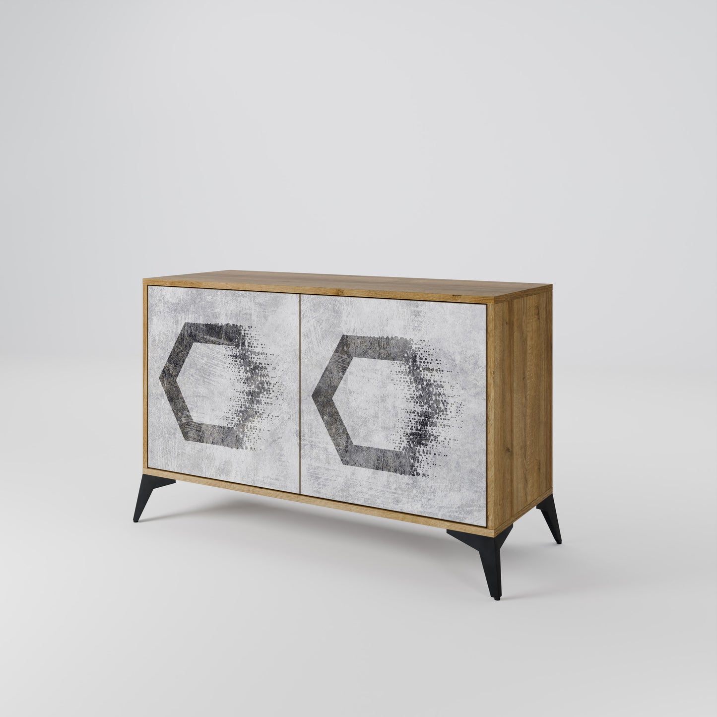 HEXAGONALA FIGURER 2-dörrars skänk i ekeffekt