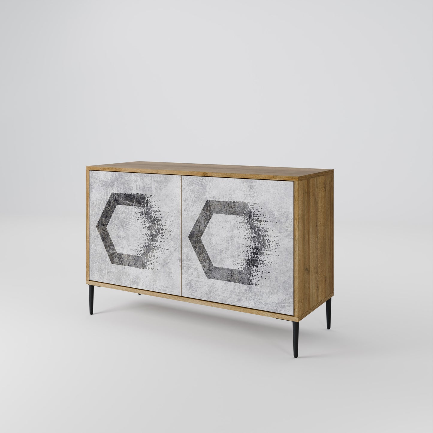 HEXAGONALA FIGURER 2-dörrars skänk i ekeffekt