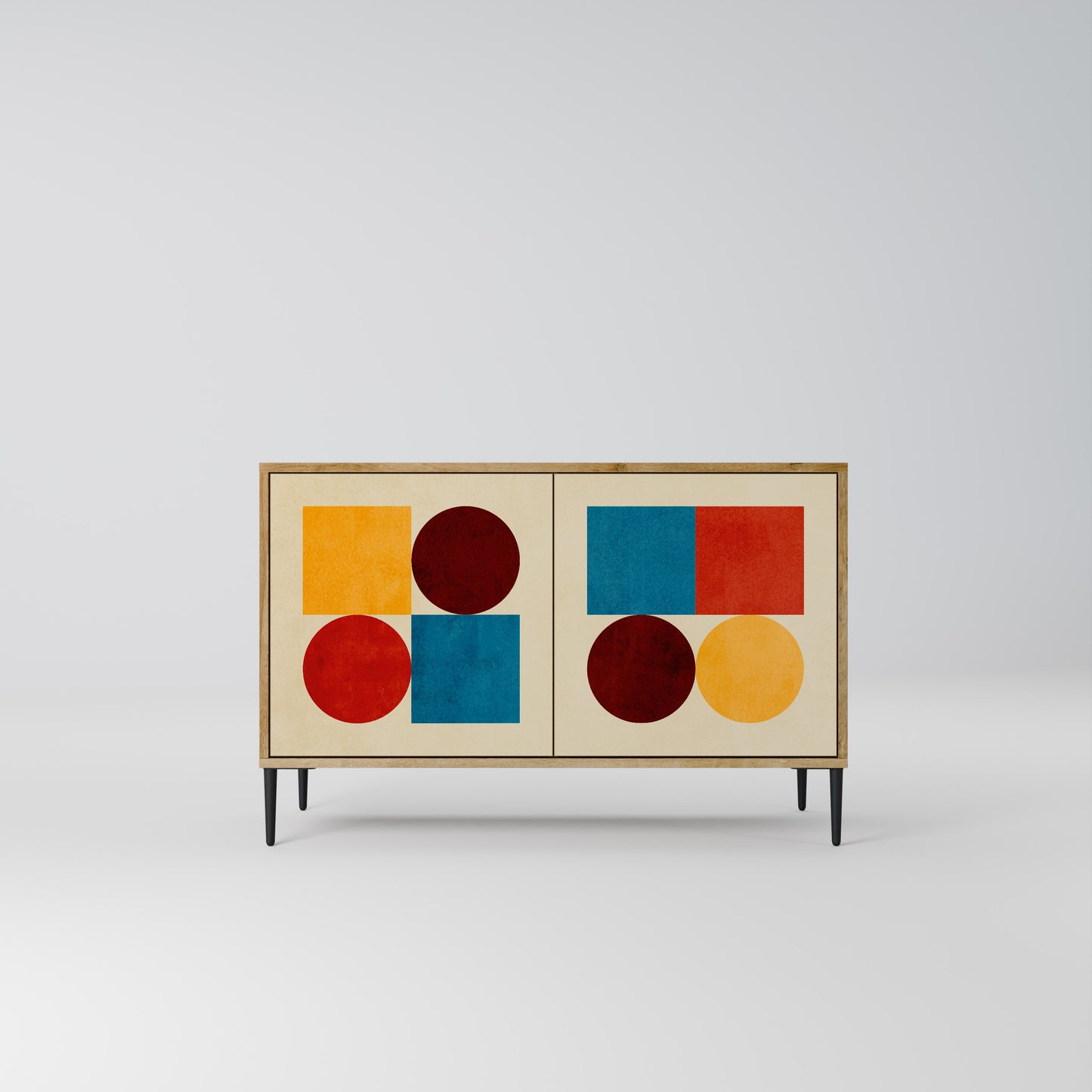 GEOMETRISK PUSSEL 2-dörrars skänk i ekeffekt