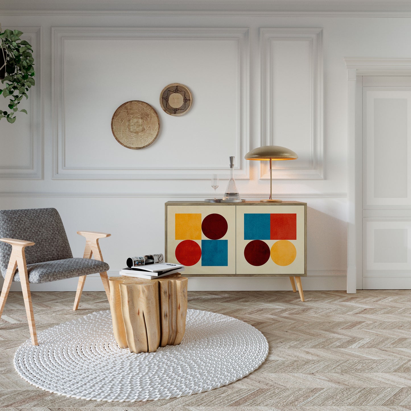 GEOMETRISK PUSSEL 2-dörrars skänk i ekeffekt