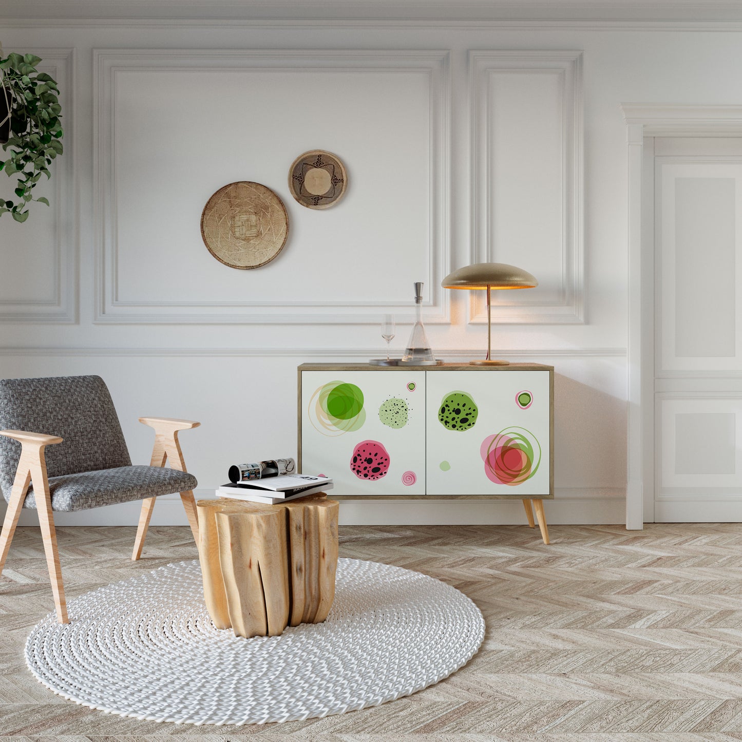 COLORFUL COSMOS 2-Door Sideboard in Oak Effect