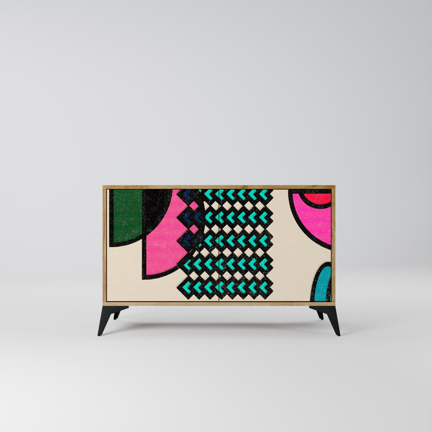 GEOMETRIC RHAPSODY 2-dörrars skänk i ekeffekt