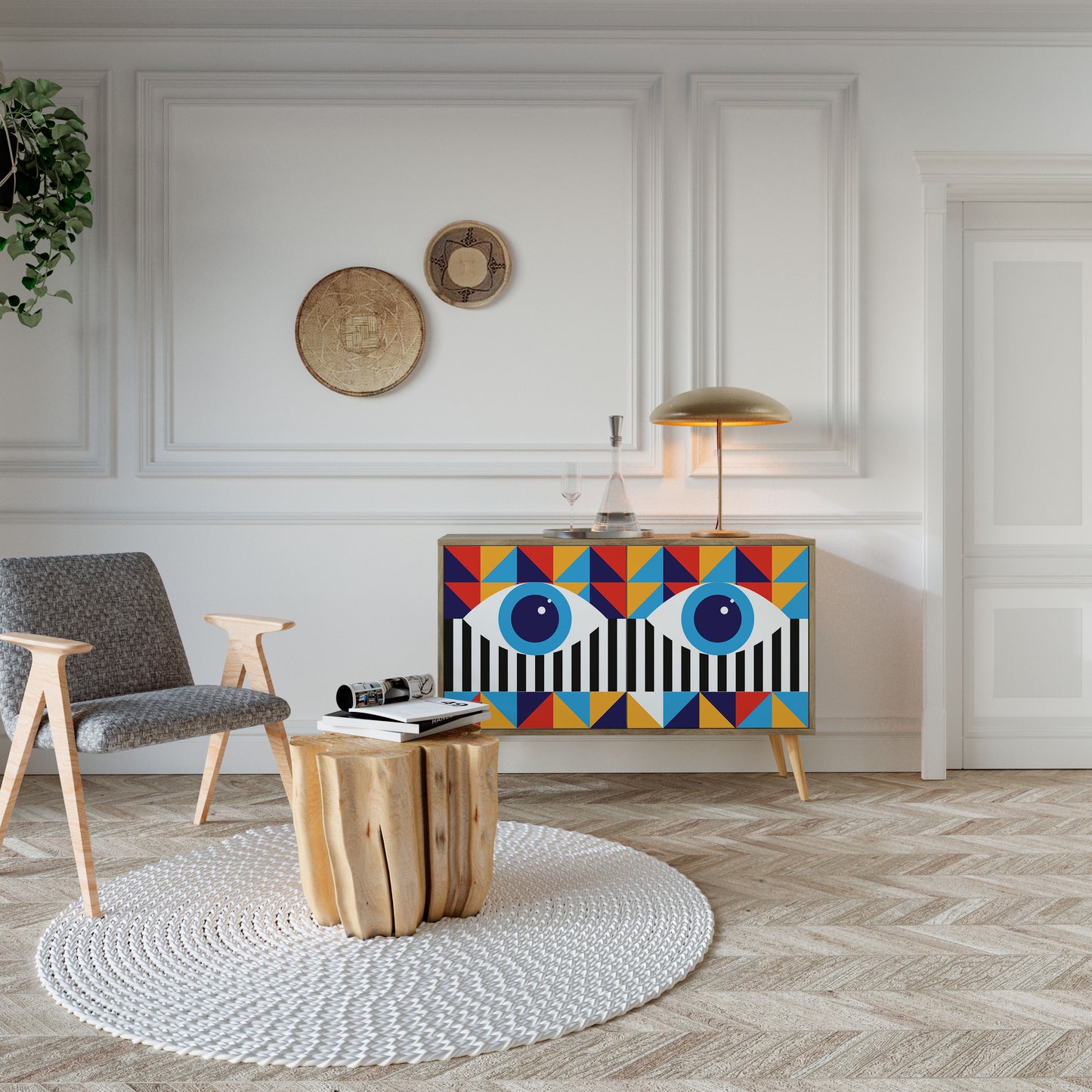 ABSTRAKTION OCH GEOMETRI 2-dörrars skänk i ekeffekt