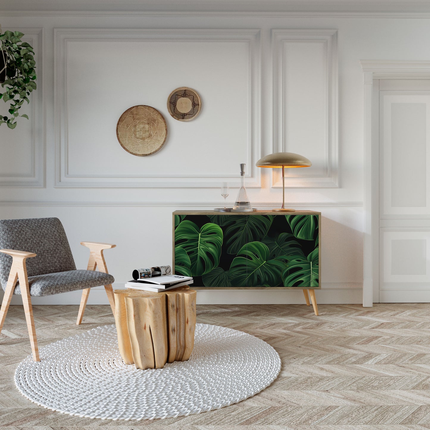 INFINITE MONSTERA 2-dörrars skänk i ekeffekt