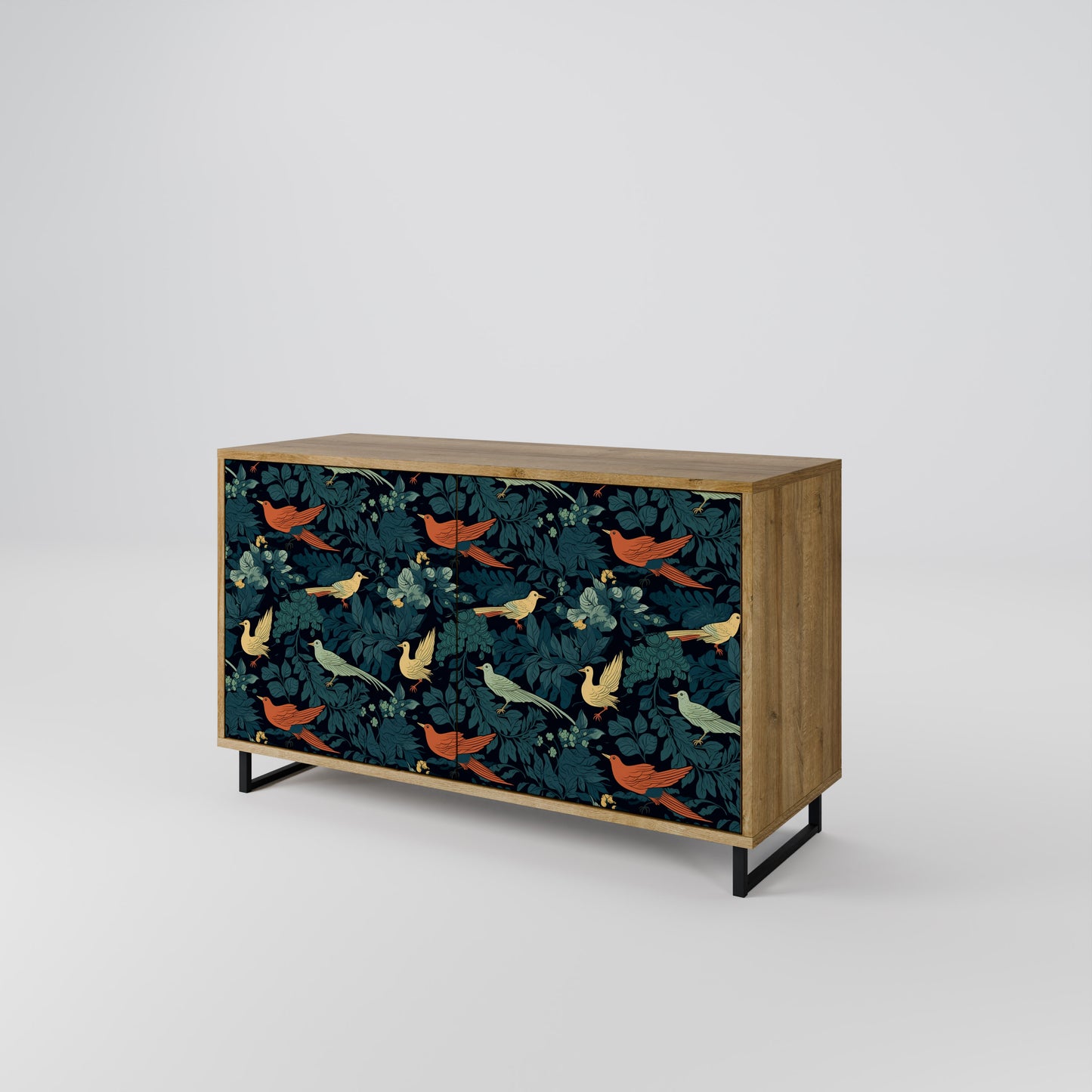FOWL ORNAMENT 2-dörrars skänk i ekeffekt