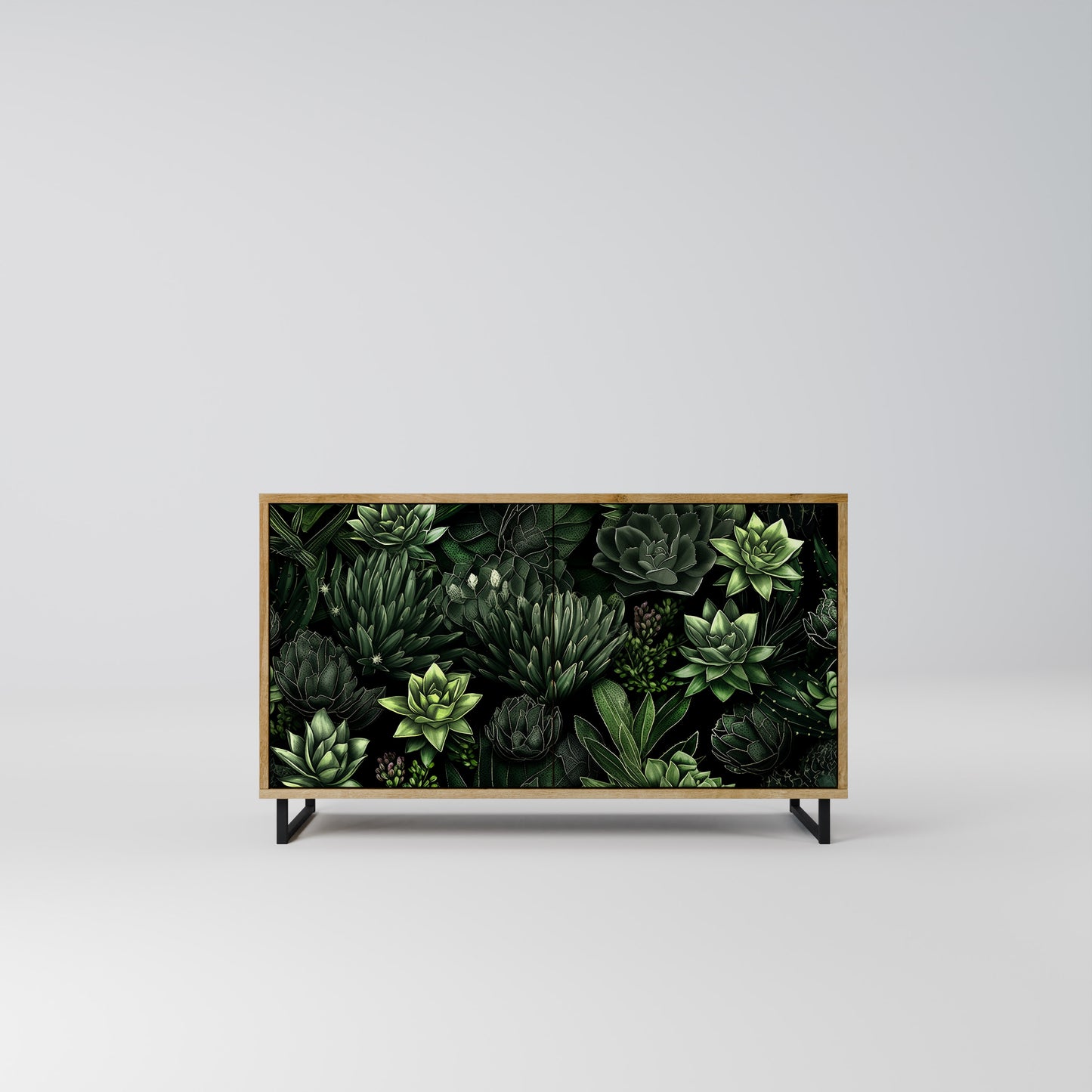 SUCCULENT JUNGLE 2-dörrars skänk i ekeffekt