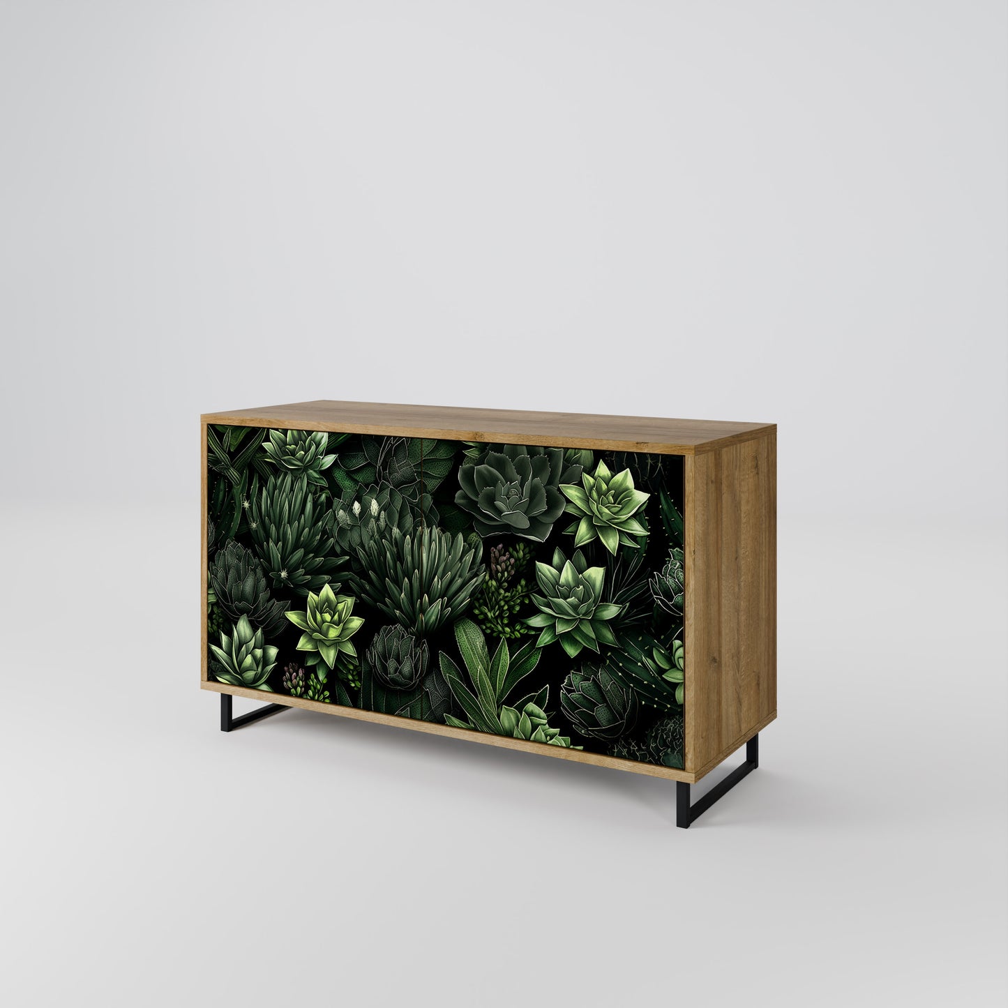 SUCCULENT JUNGLE 2-dörrars skänk i ekeffekt