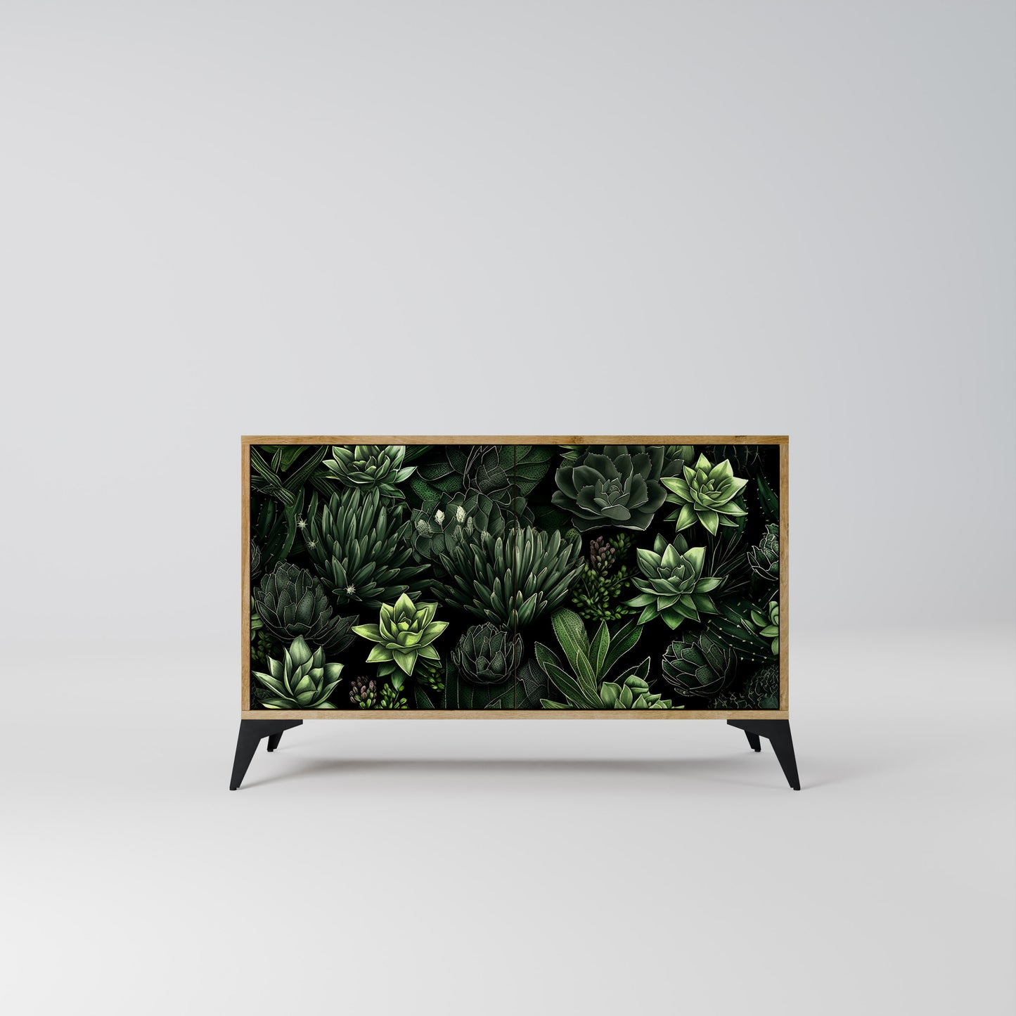 SUCCULENT JUNGLE 2-dörrars skänk i ekeffekt