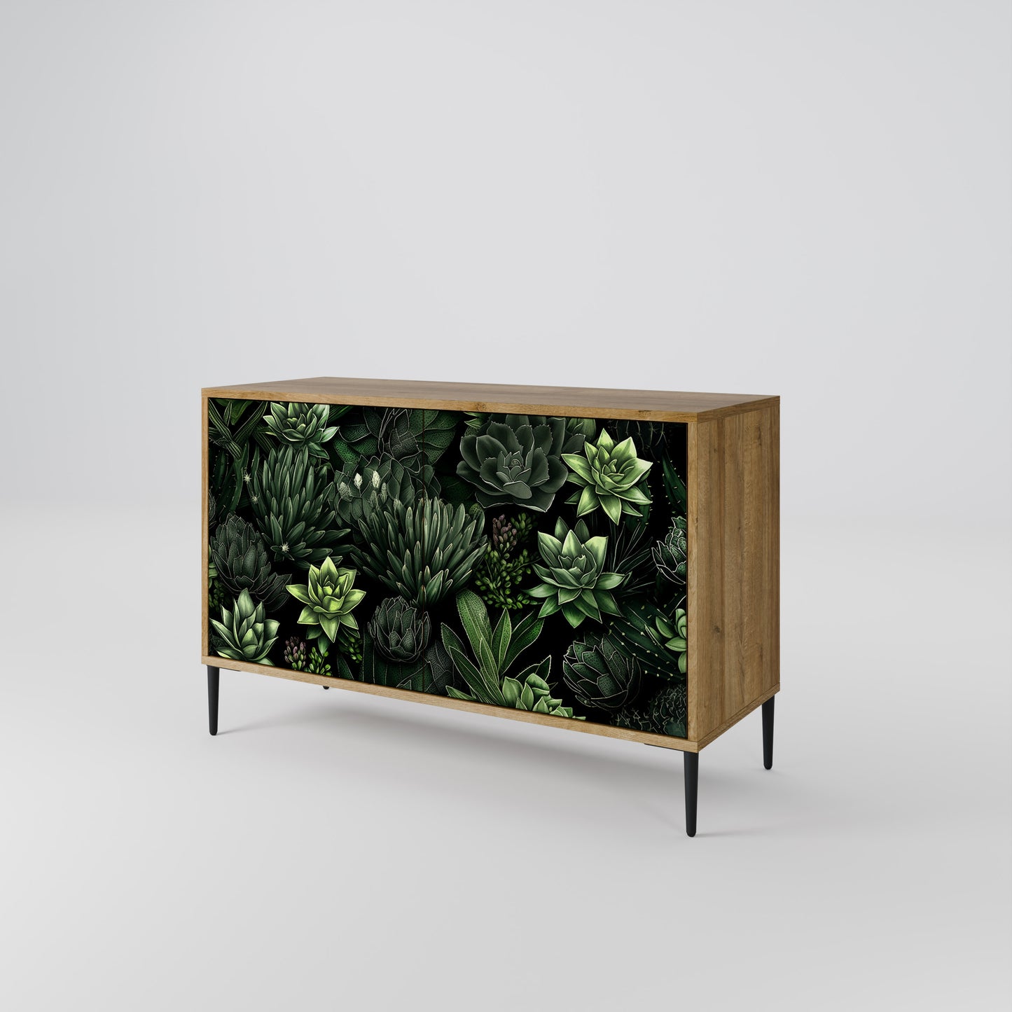 SUCCULENT JUNGLE 2-dörrars skänk i ekeffekt