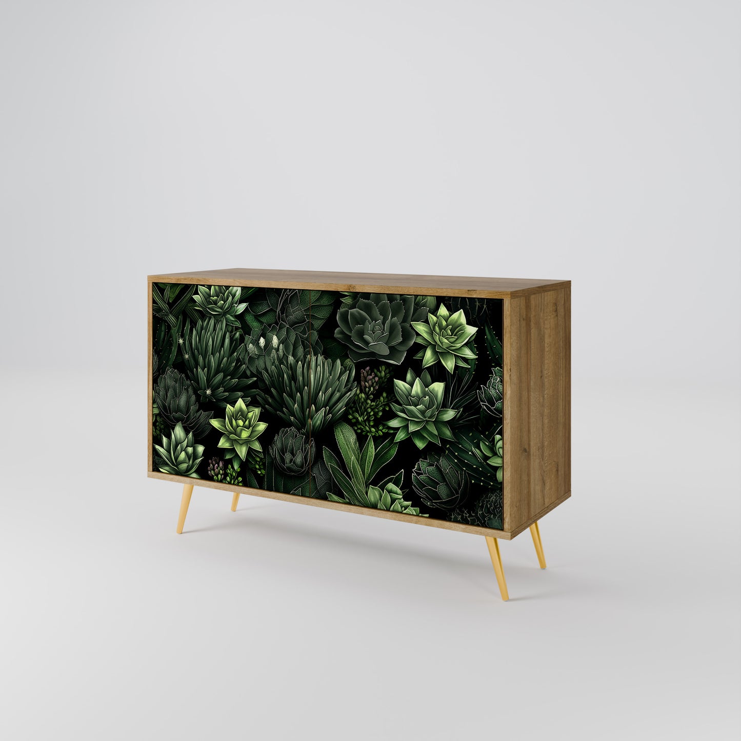 SUCCULENT JUNGLE 2-dörrars skänk i ekeffekt