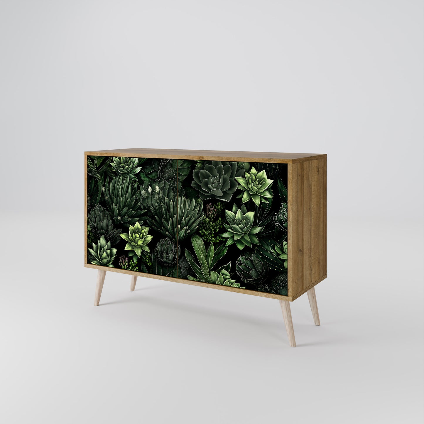 SUCCULENT JUNGLE 2-dörrars skänk i ekeffekt
