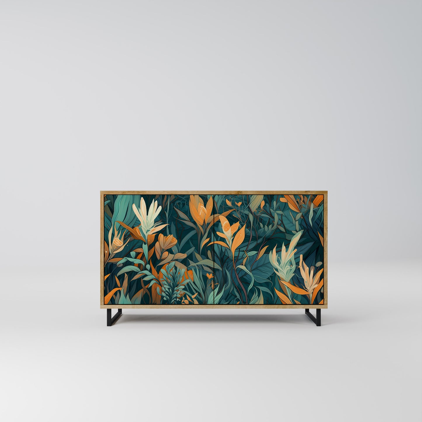 FLORAL SERENITY 2-dörrars skänk i ekeffekt