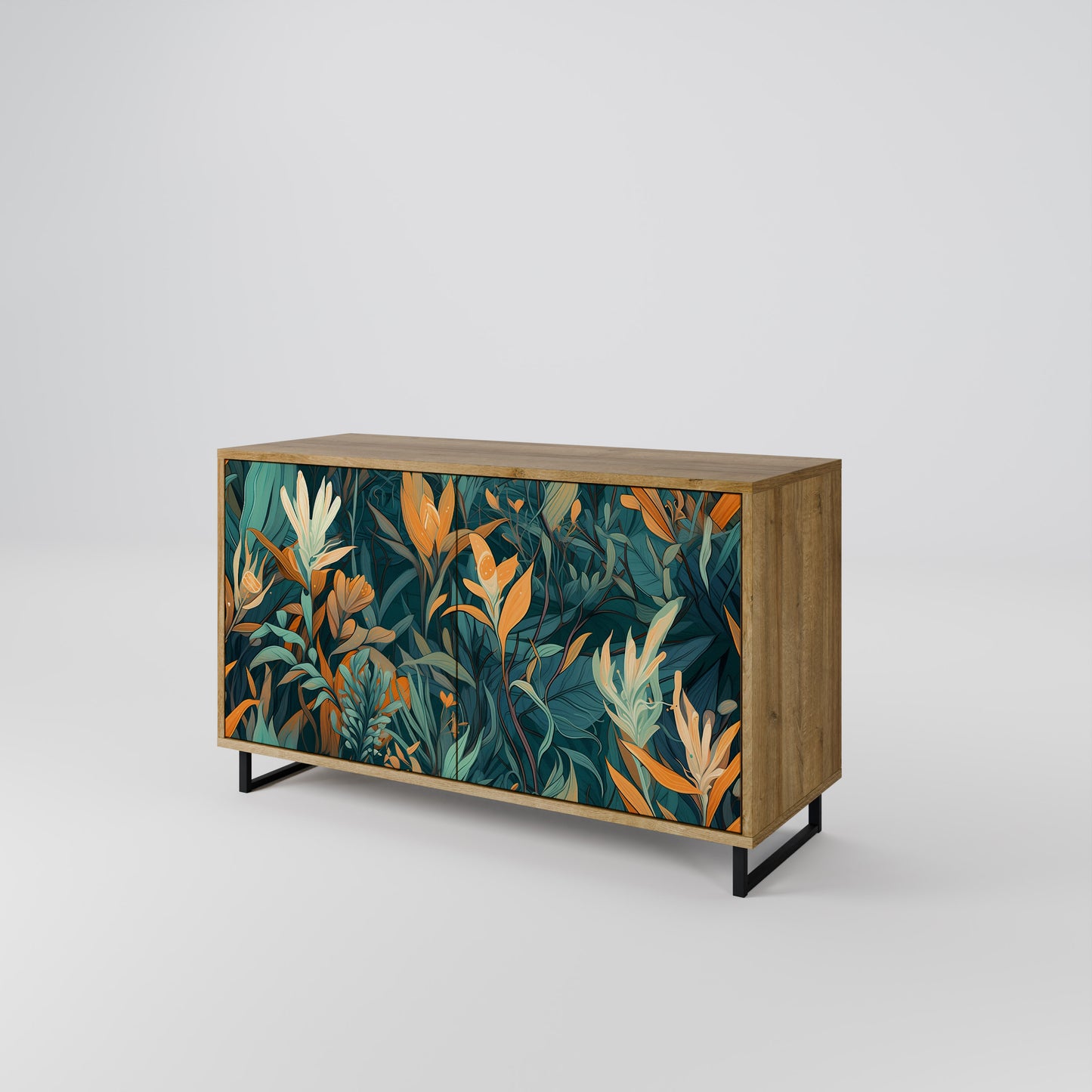 FLORAL SERENITY 2-dörrars skänk i ekeffekt