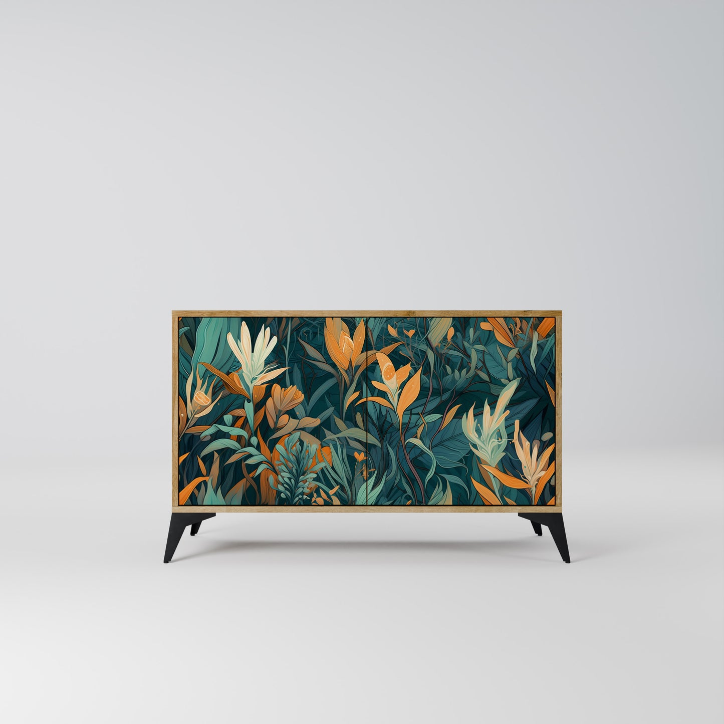FLORAL SERENITY 2-dörrars skänk i ekeffekt