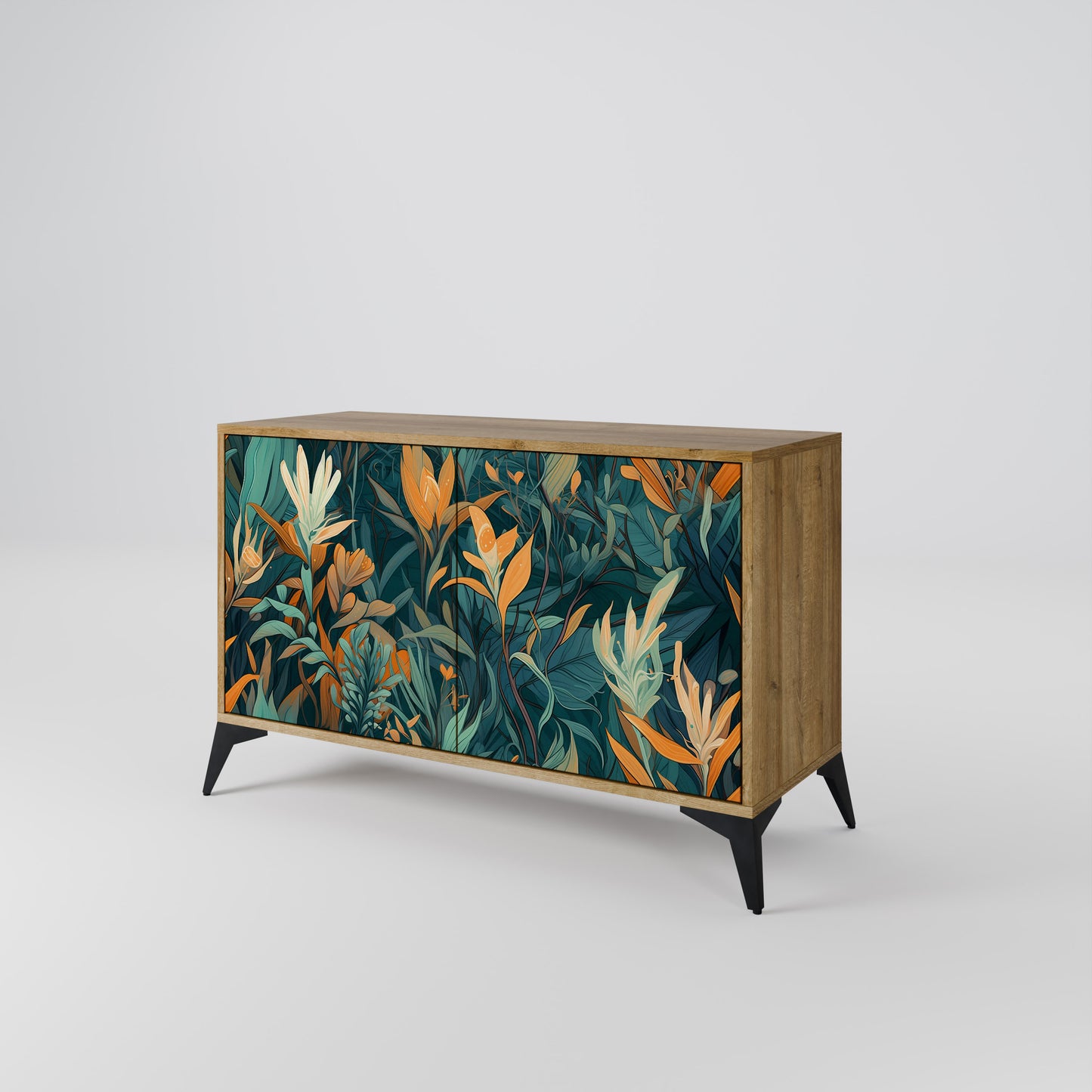 FLORAL SERENITY 2-dörrars skänk i ekeffekt