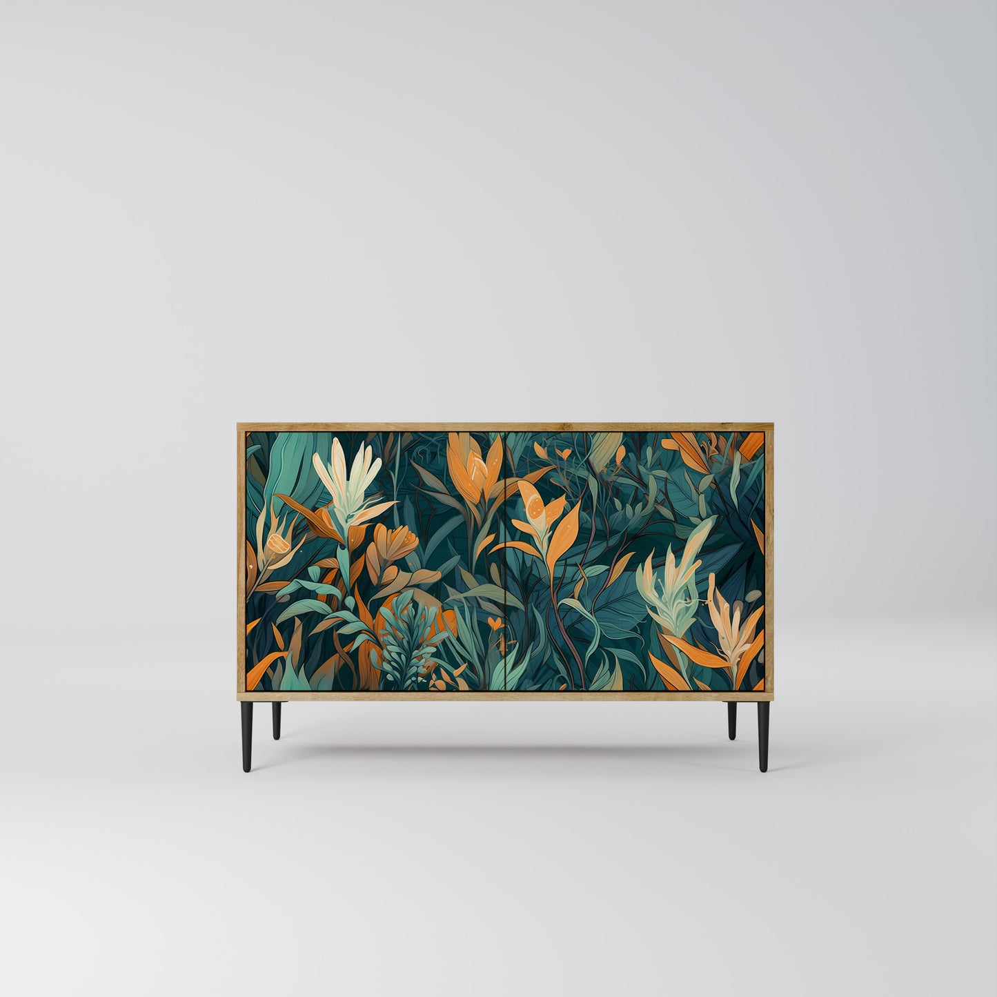 FLORAL SERENITY 2-dörrars skänk i ekeffekt
