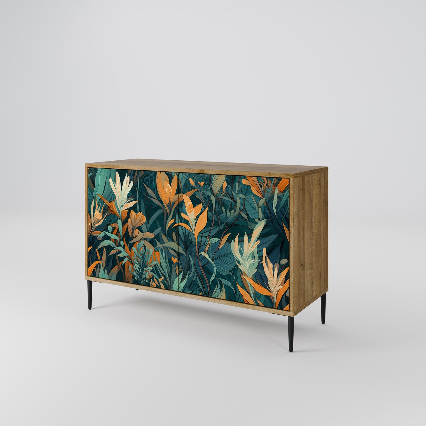 FLORAL SERENITY 2-dörrars skänk i ekeffekt