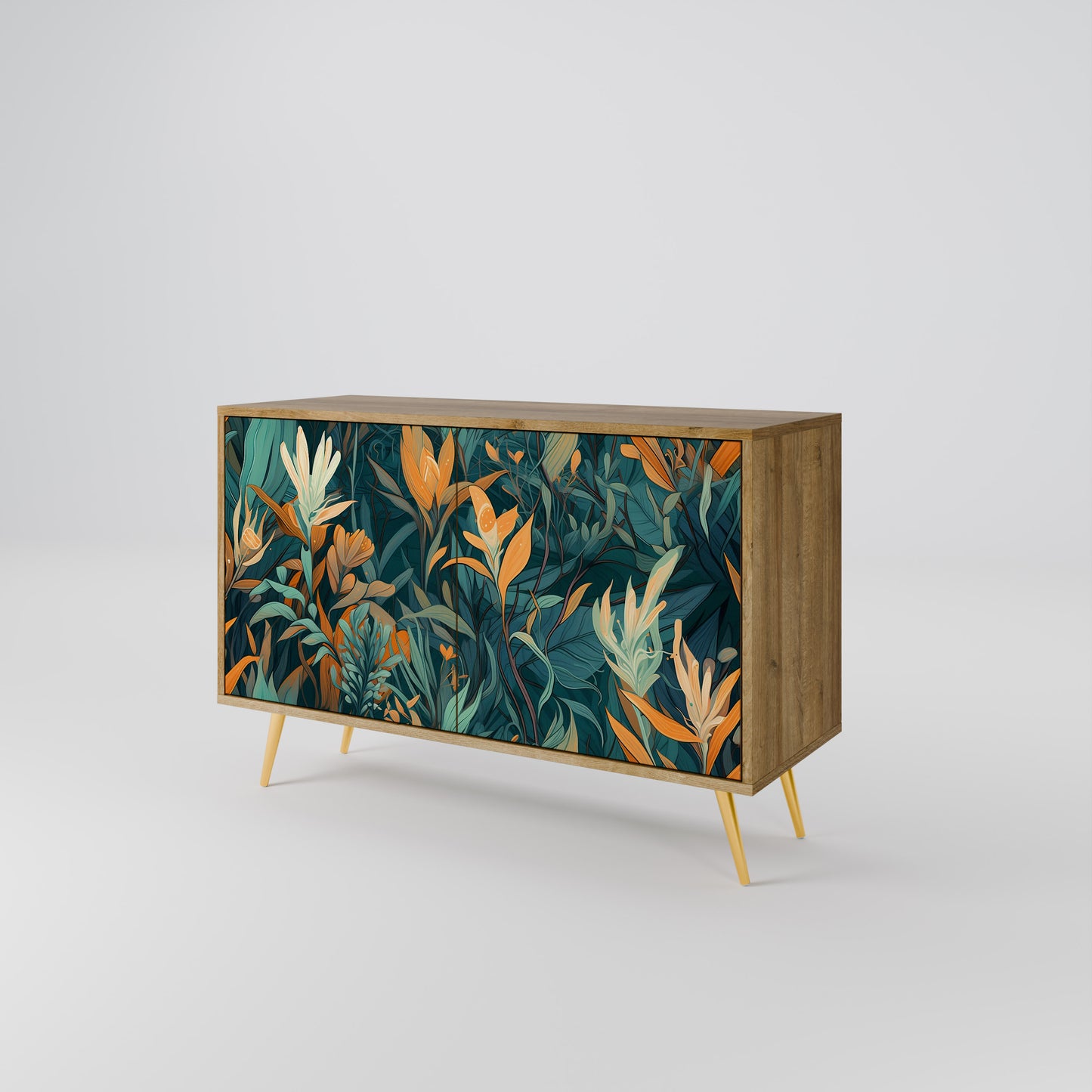 FLORAL SERENITY 2-dörrars skänk i ekeffekt