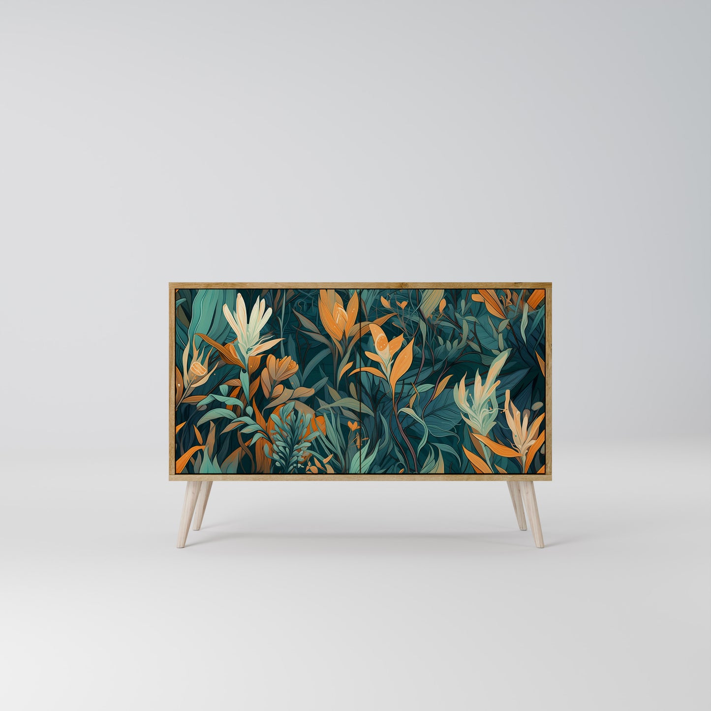 FLORAL SERENITY 2-dörrars skänk i ekeffekt