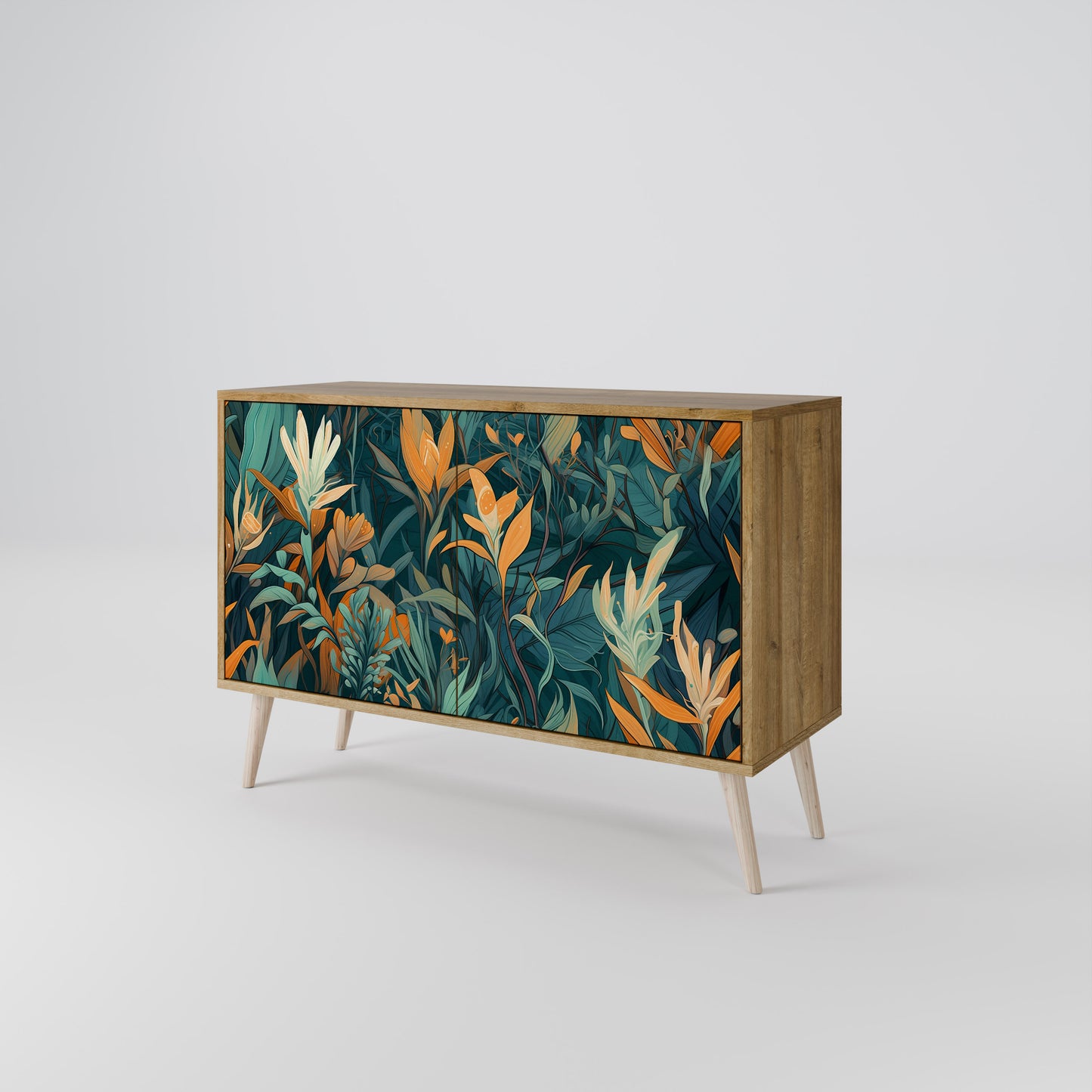 FLORAL SERENITY 2-dörrars skänk i ekeffekt