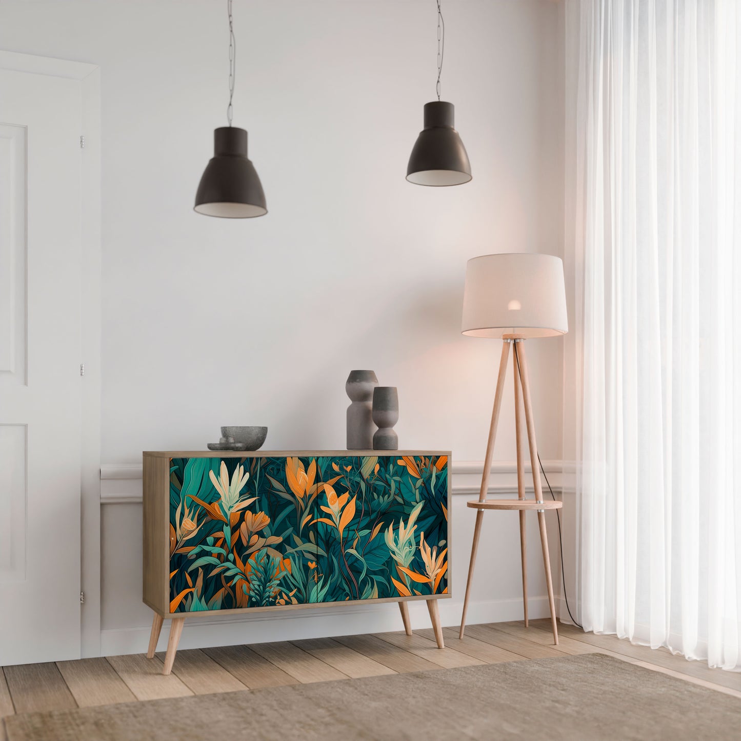 FLORAL SERENITY 2-dörrars skänk i ekeffekt