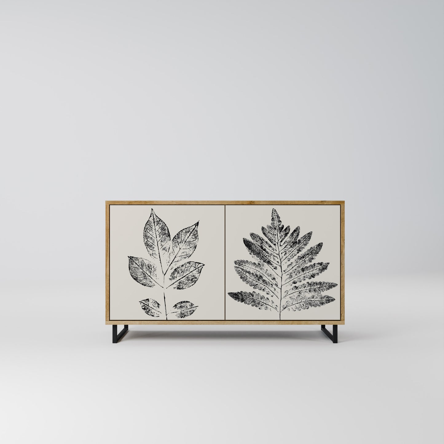 LEAFY STAMPS 2-dörrars skänk i ekeffekt