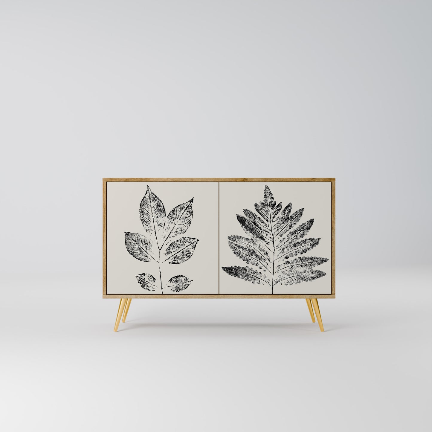 LEAFY STAMPS 2-dörrars skänk i ekeffekt