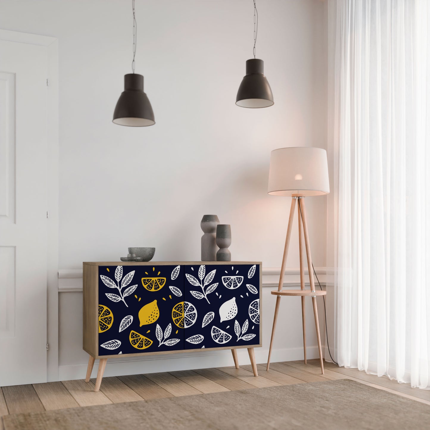 CITRUS SVARTVIT 2-dörrars skänk i ekeffekt