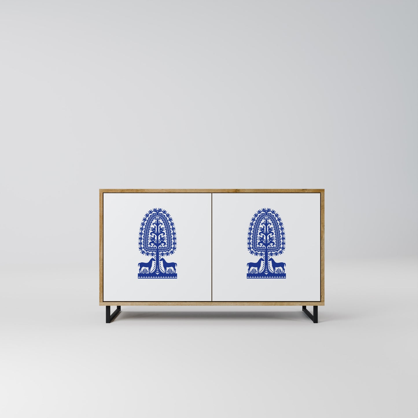 POLISH FOLK ART 2-dörrars skänk i ekeffekt