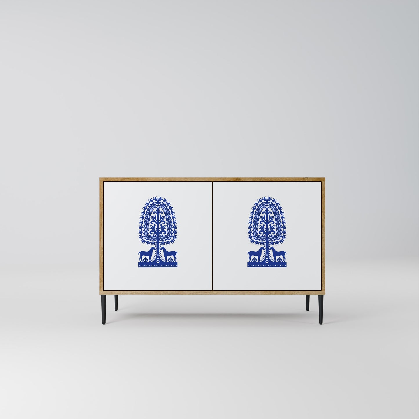POLISH FOLK ART 2-dörrars skänk i ekeffekt