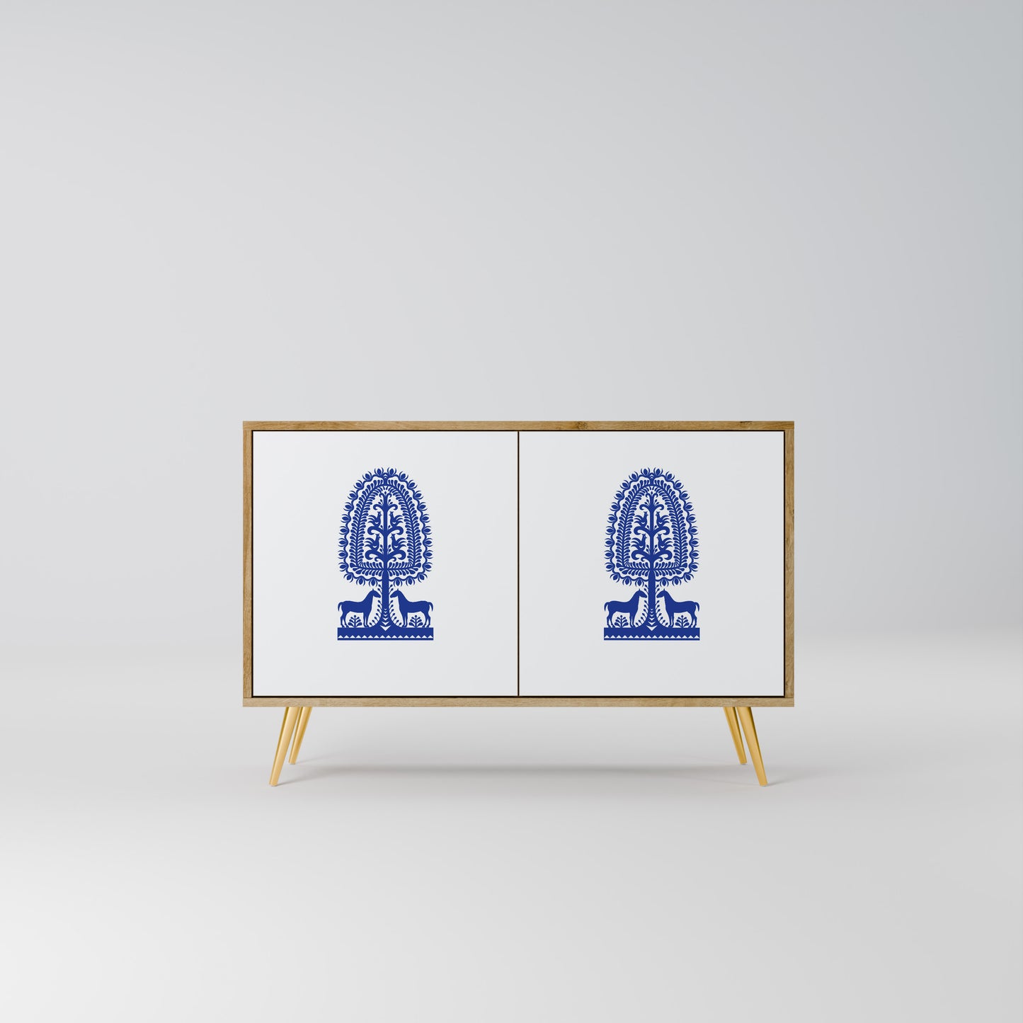 POLISH FOLK ART 2-dörrars skänk i ekeffekt