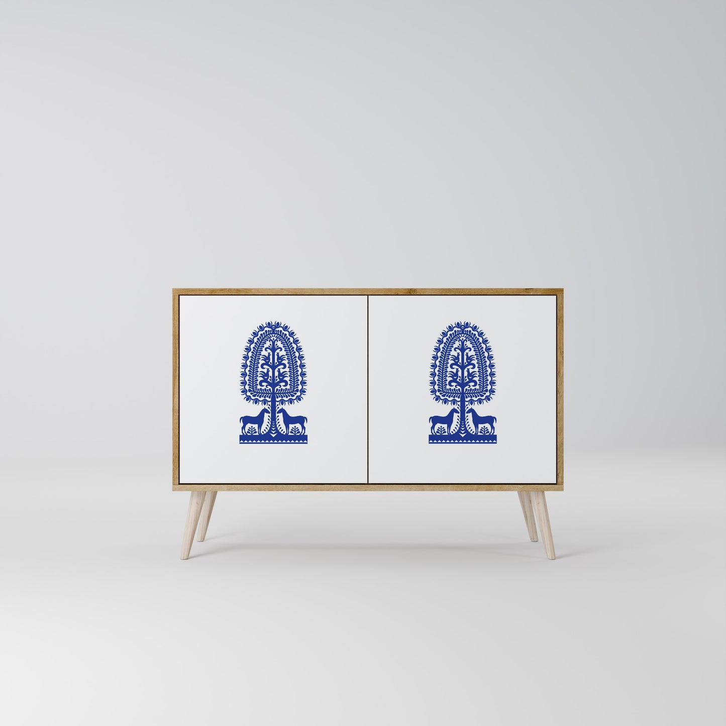 POLISH FOLK ART 2-dörrars skänk i ekeffekt