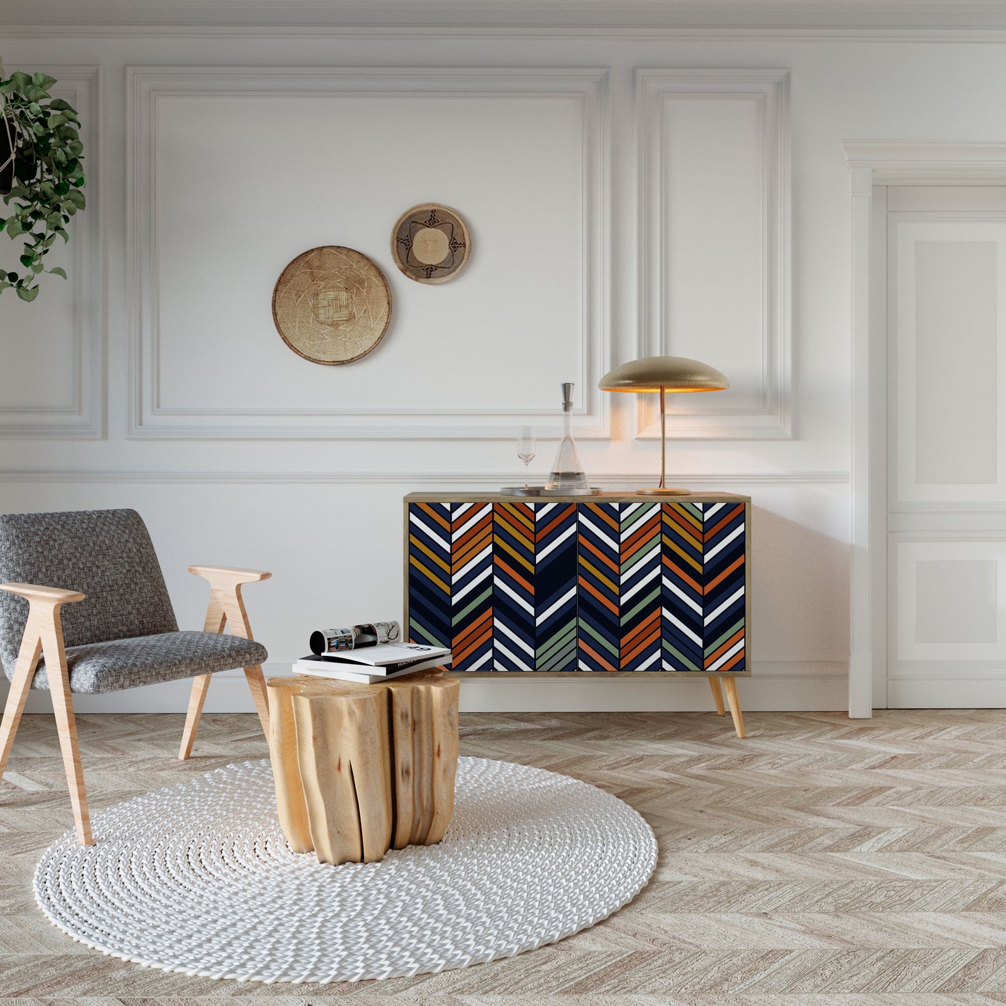 VIBRANT PATCHWORK 2-dörrars skänk i ekeffekt