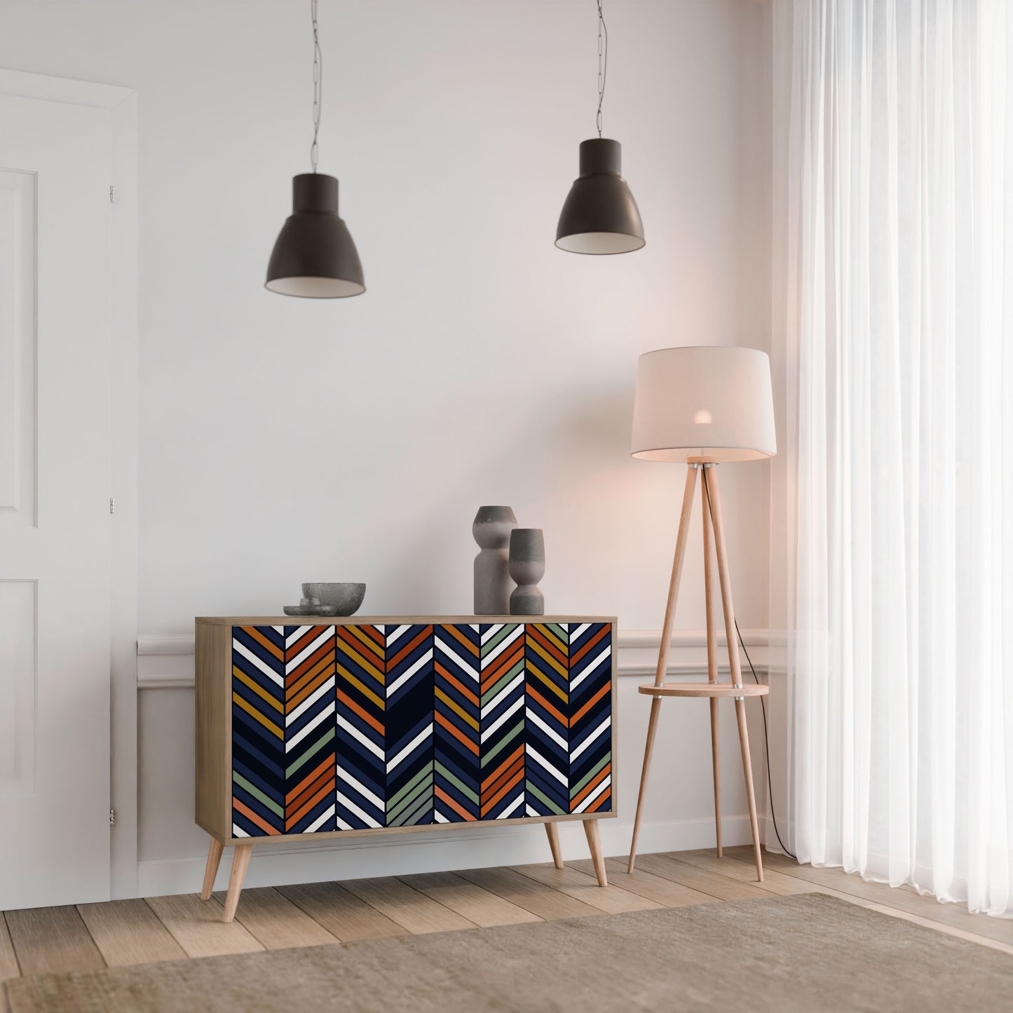 VIBRANT PATCHWORK 2-dörrars skänk i ekeffekt