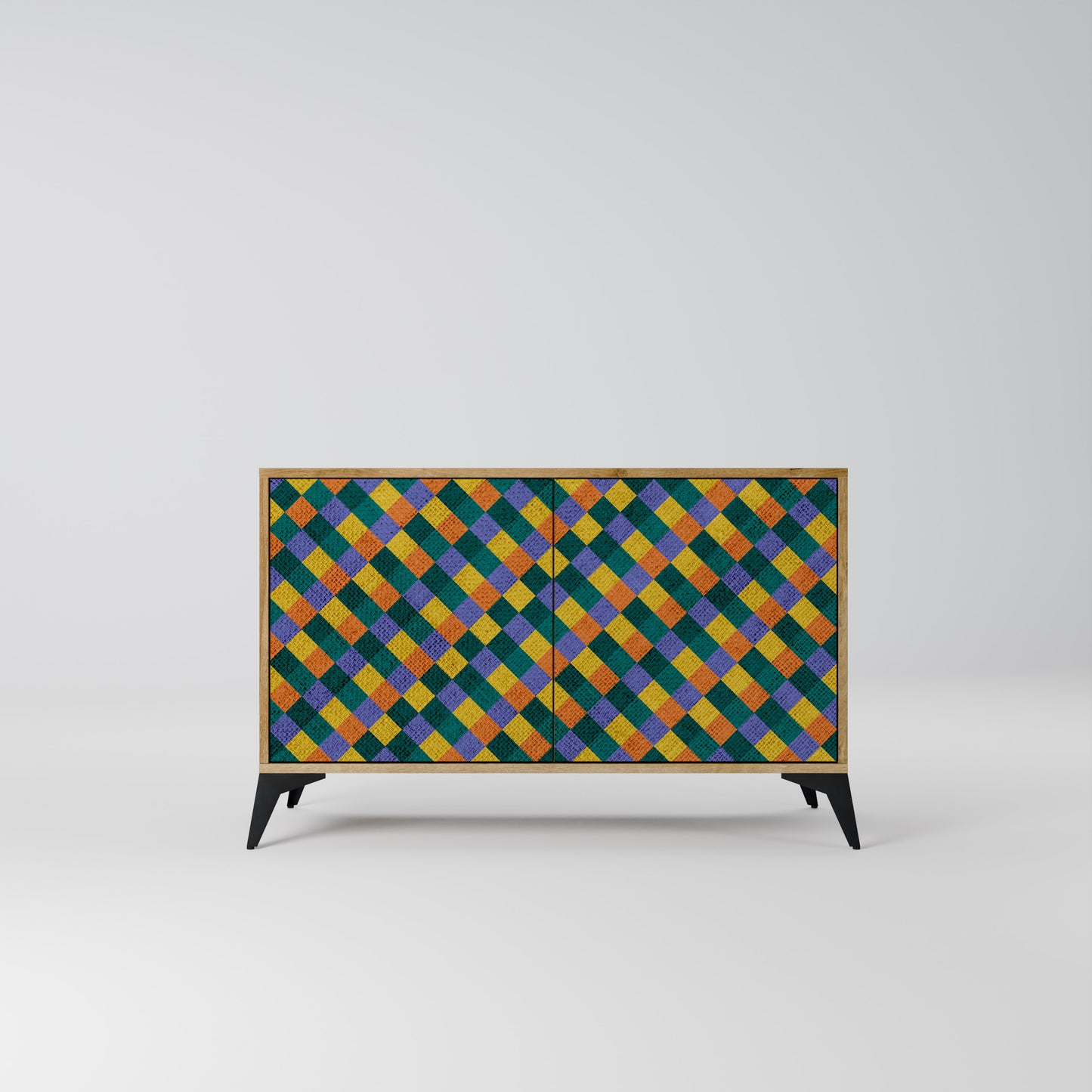 PAINTED SQUARES MIX 2-Dörrars skänk i ekeffekt