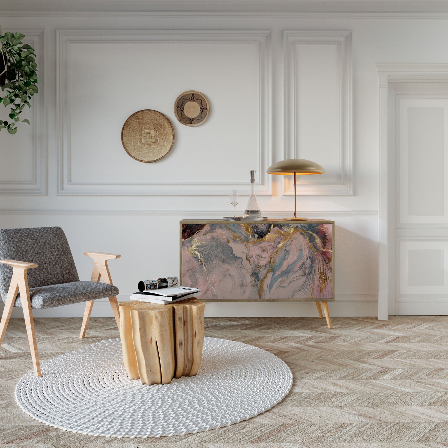GILDED SWIRLS 2-dörrars skänk i ekeffekt