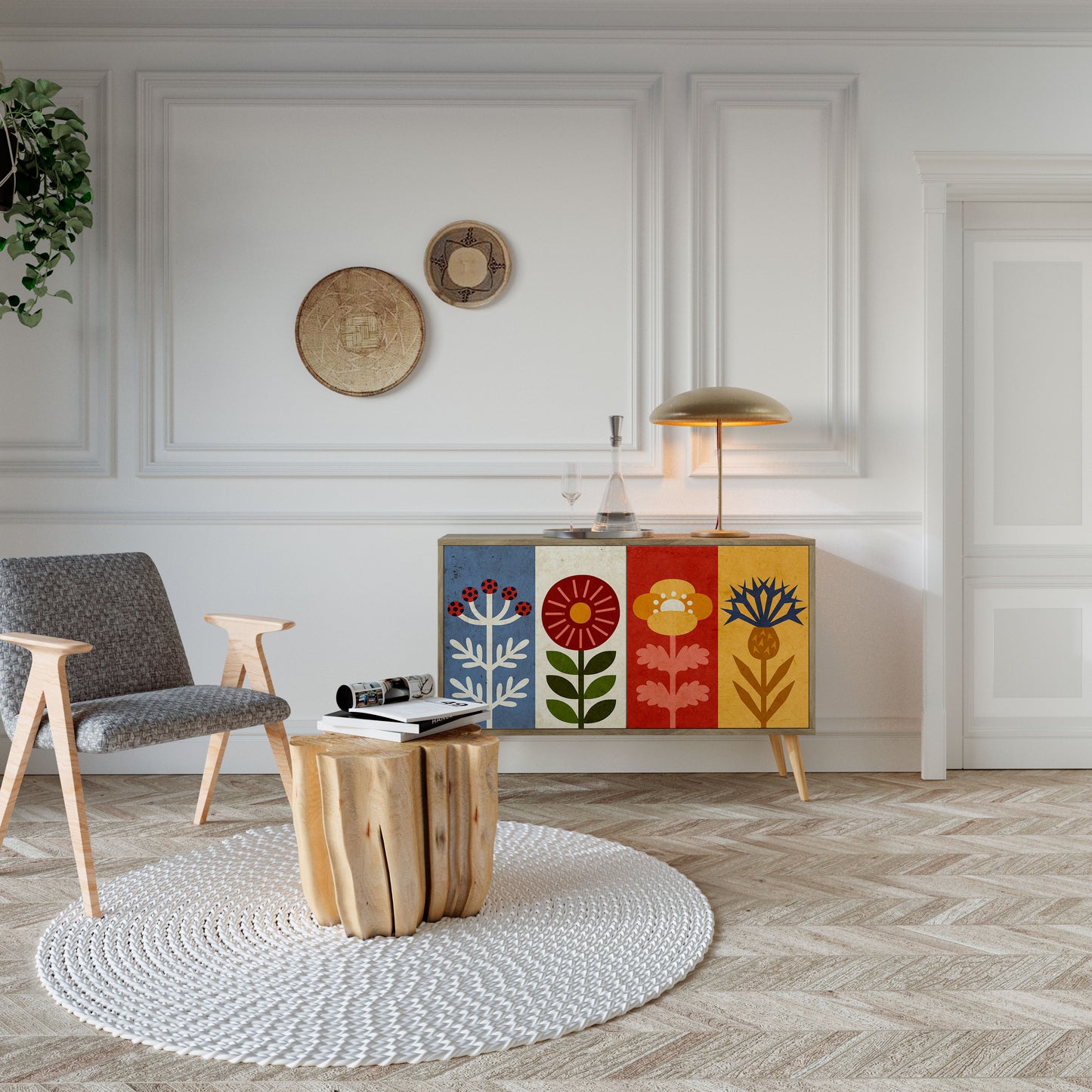 SCANDIC FLOWERET 2-Door Sideboard in Oak Effect