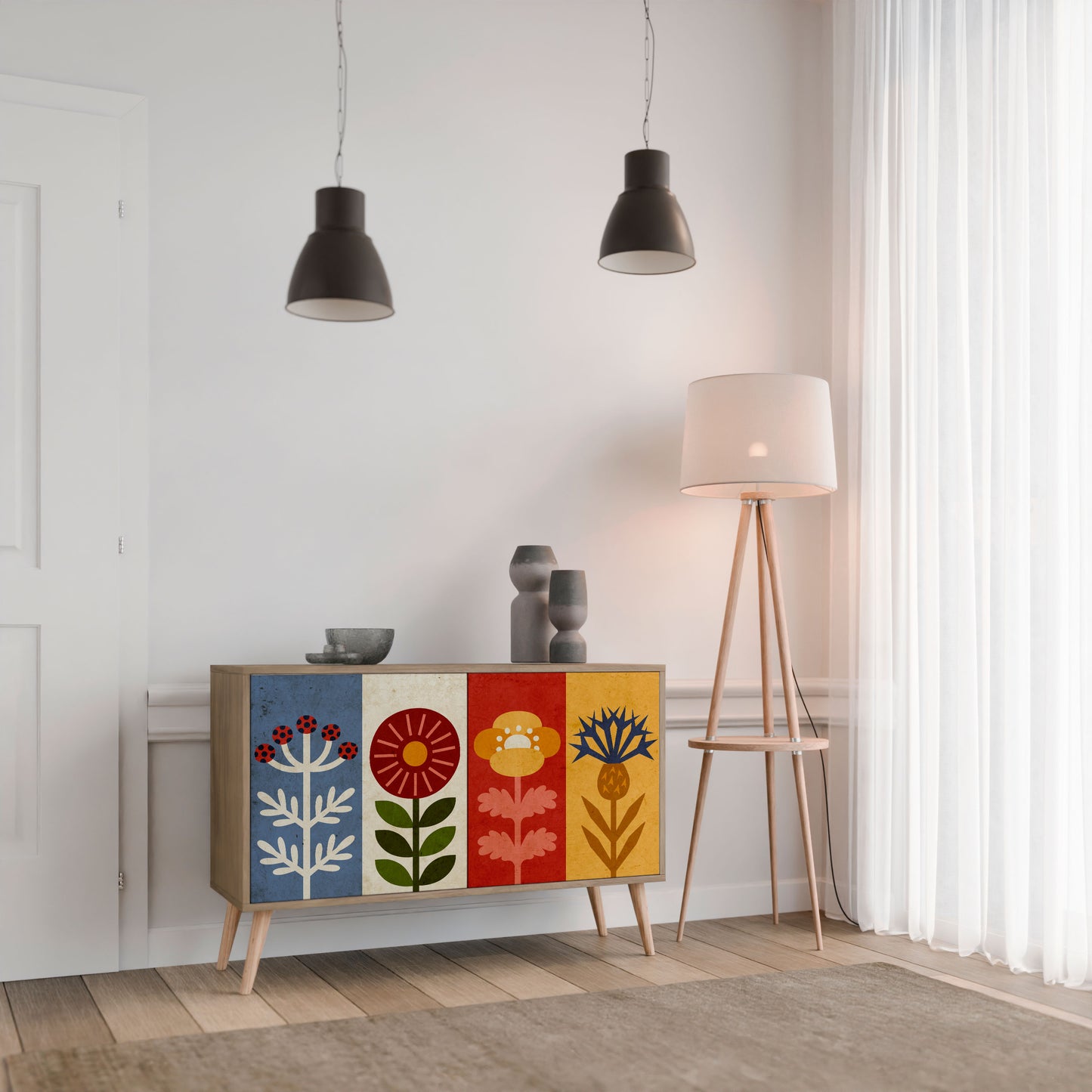 SCANDIC FLOWERET 2-Door Sideboard in Oak Effect