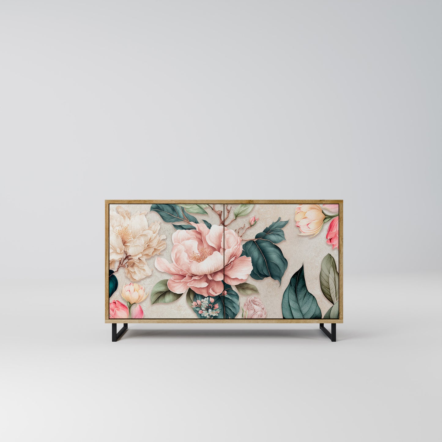 FLORAL GRACE 2-dörrars skänk i ekeffekt