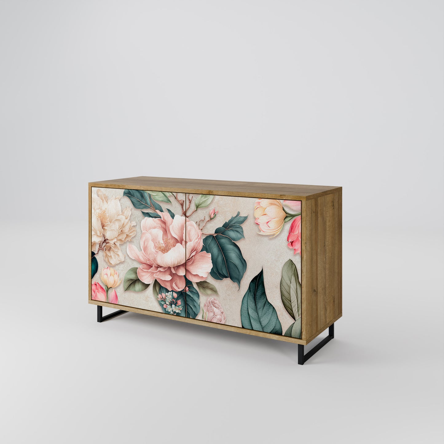 FLORAL GRACE 2-dörrars skänk i ekeffekt
