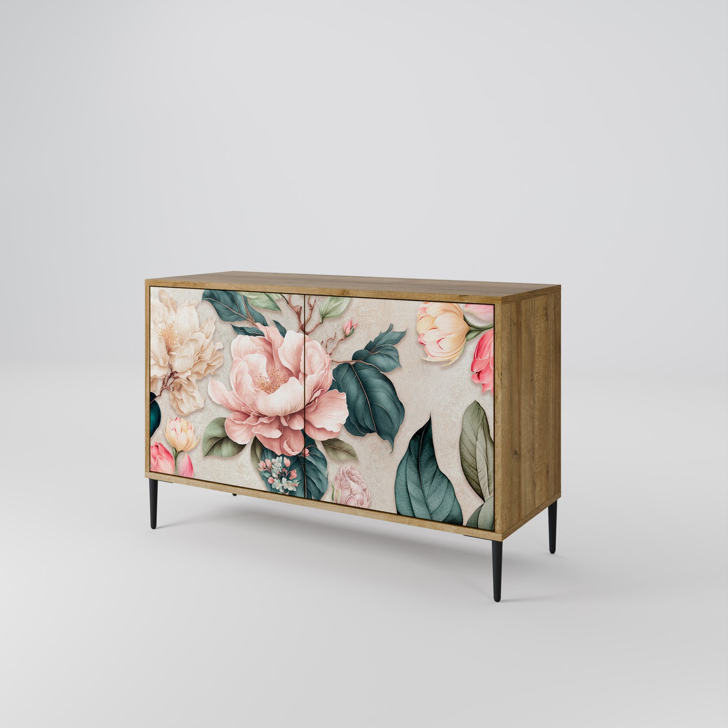 FLORAL GRACE 2-dörrars skänk i ekeffekt
