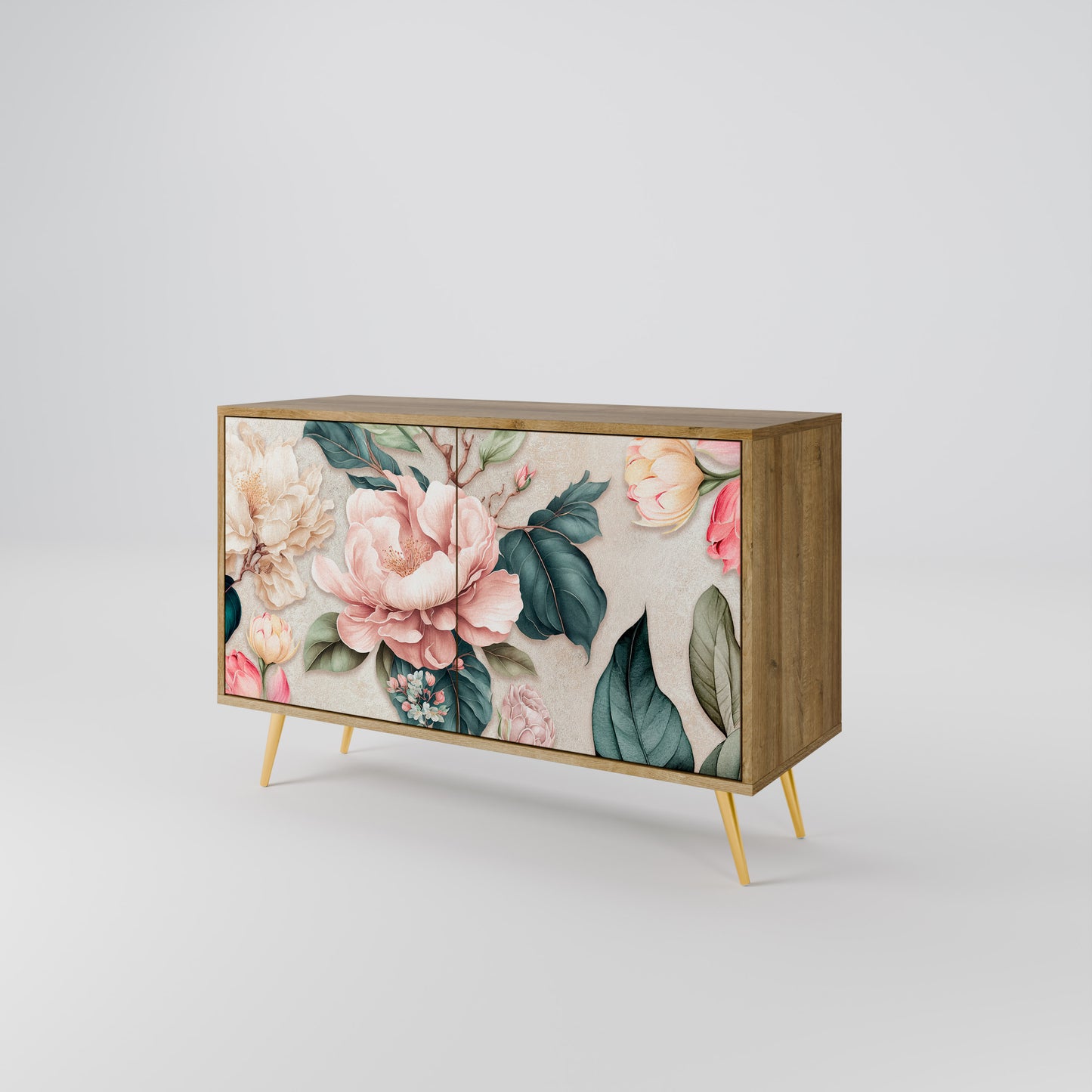 FLORAL GRACE 2-dörrars skänk i ekeffekt