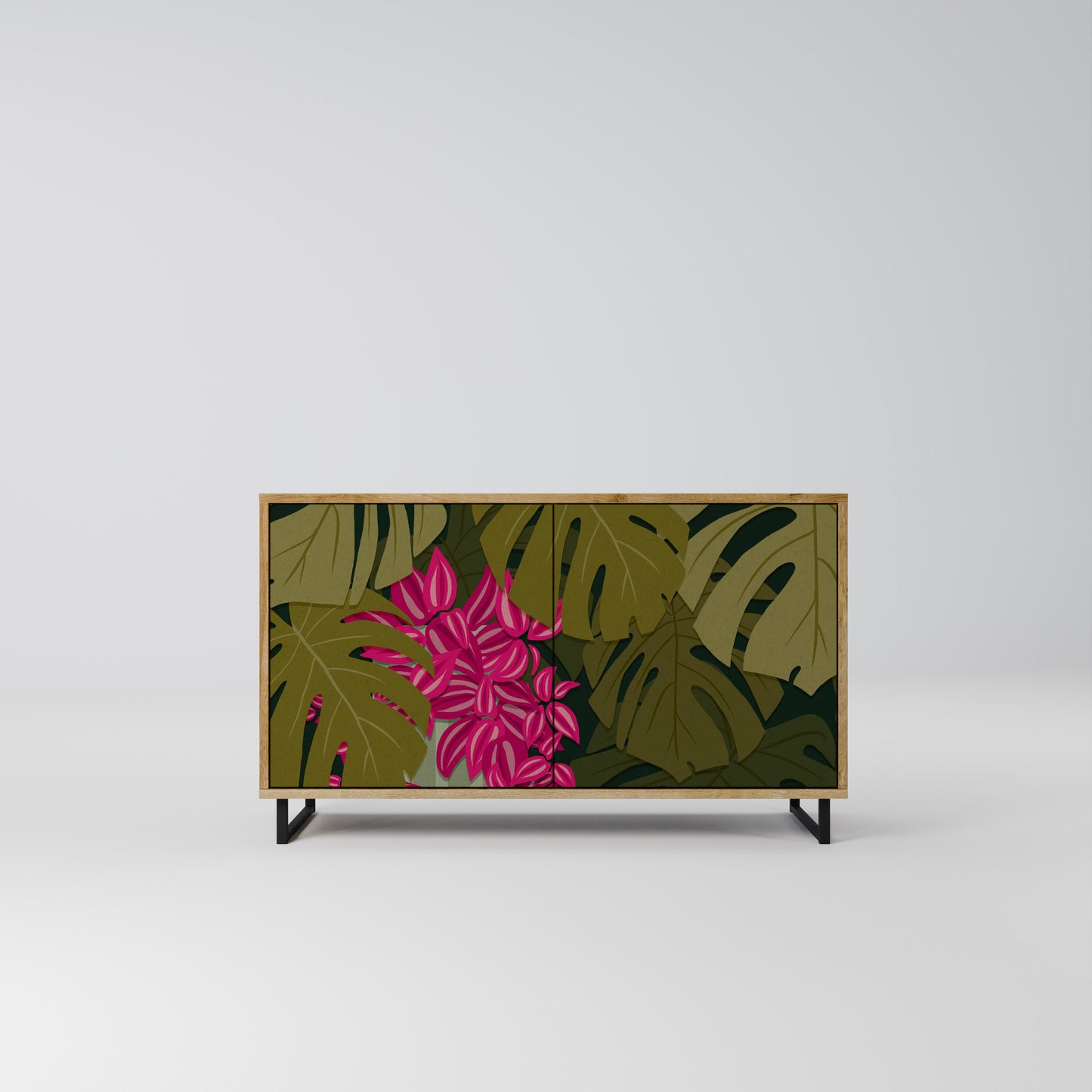 TROPICAL BEAUTY 2-dörrars skänk i ekeffekt