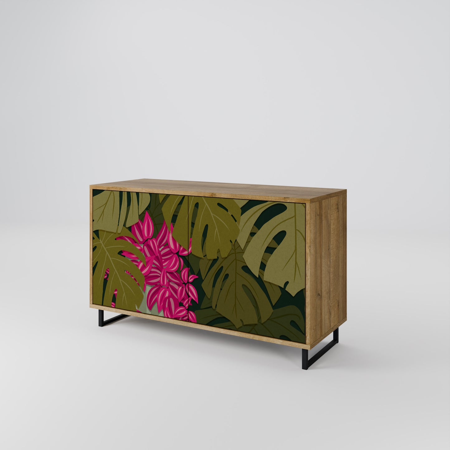TROPICAL BEAUTY 2-dörrars skänk i ekeffekt