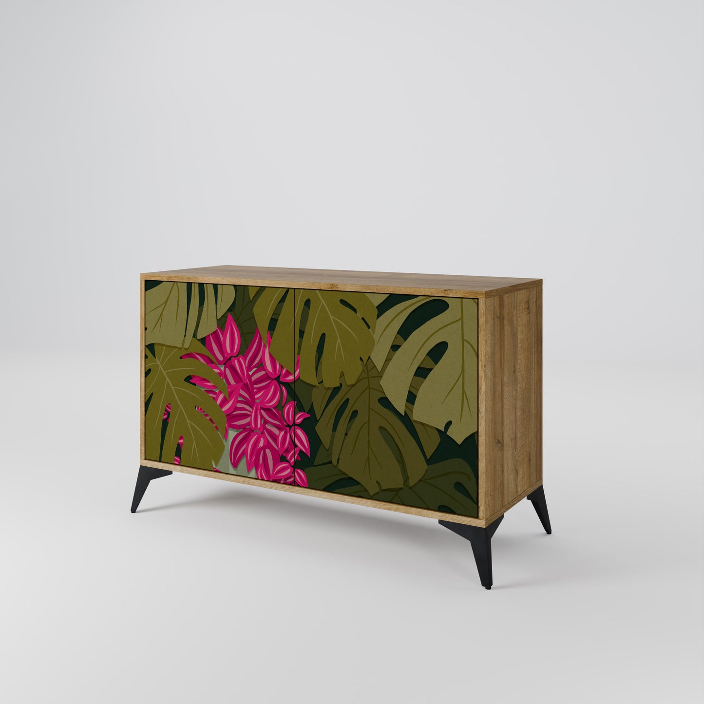 TROPICAL BEAUTY 2-dörrars skänk i ekeffekt