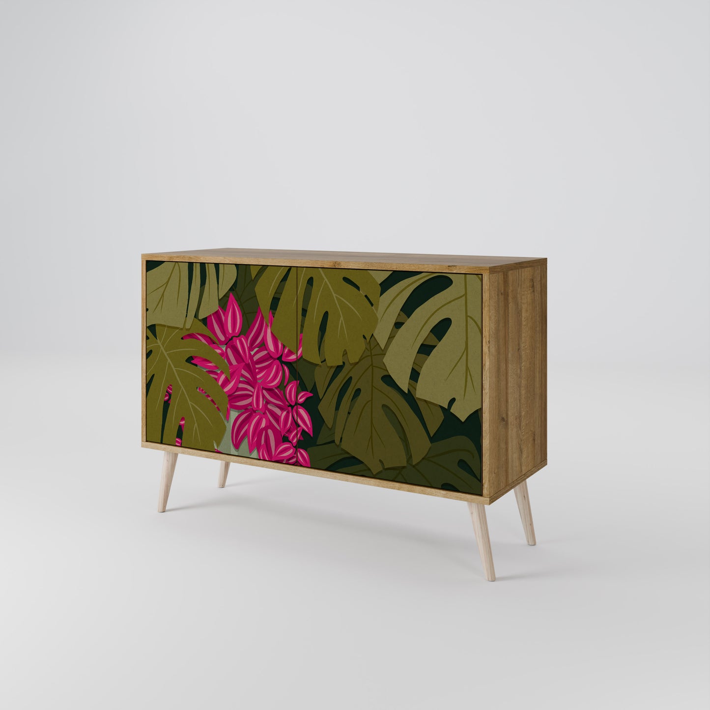 TROPICAL BEAUTY 2-dörrars skänk i ekeffekt