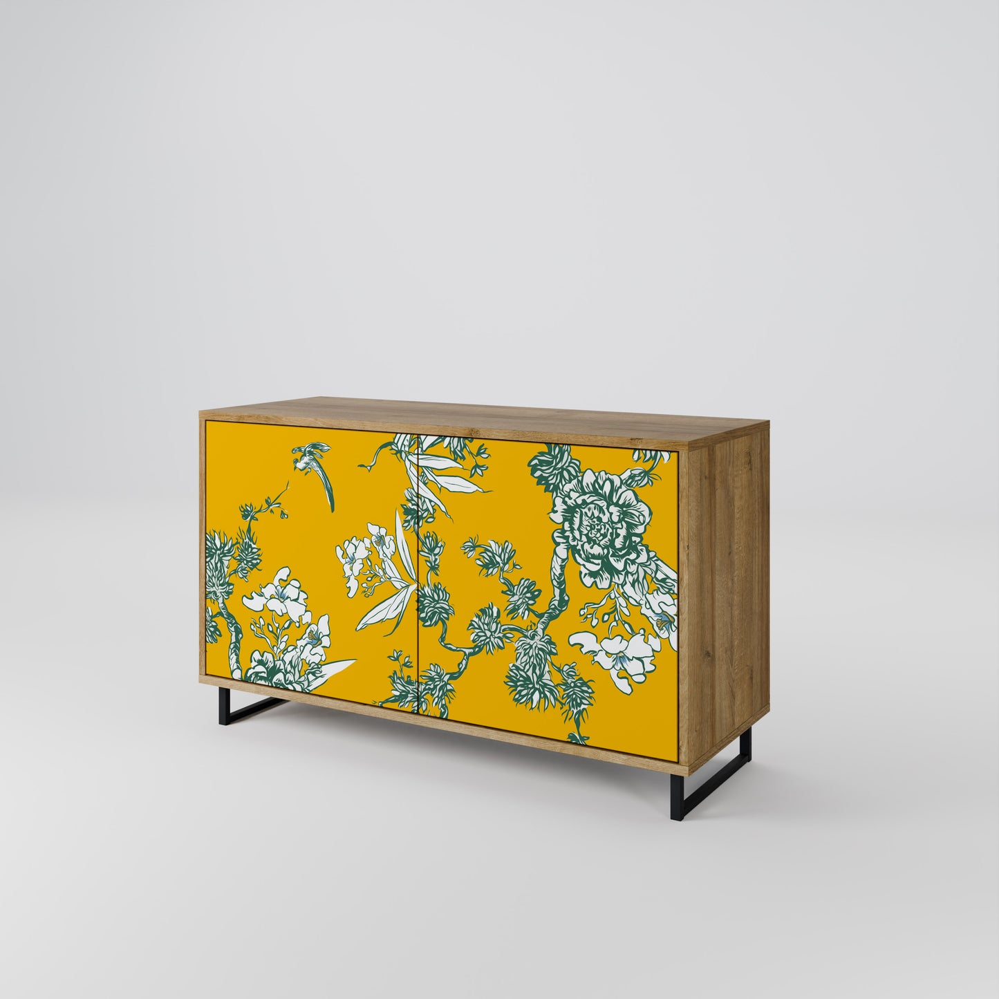 YELLOW CHINOISERIE 2-Door Sideboard in Oak Effect