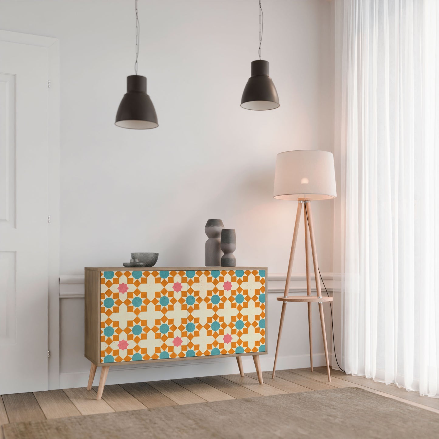 FLORAL DECOR 2-Door Sideboard in Oak Effect